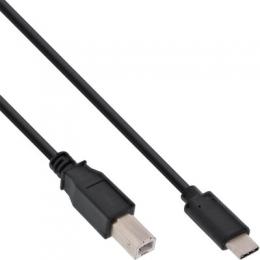 InLine USB 2.0 Kabel, Typ C Stecker an B Stecker, schwarz, 1m