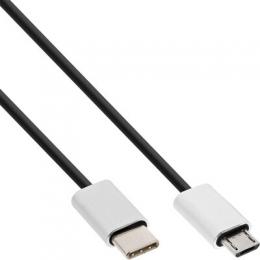 InLine USB 2.0 Kabel, Typ C Stecker an Micro-B Stecker, schwarz/Alu, flexibel, 1,5m