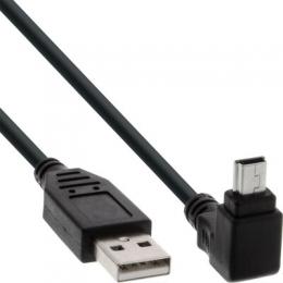 InLine USB 2.0 Mini-Kabel, Stecker A an Mini-B Stecker (5pol.) oben abgewinkelt 90, schwarz, 5m
