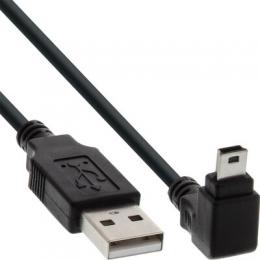 InLine USB 2.0 Mini-Kabel, Stecker A an Mini-B Stecker (5pol.) unten abgewinkelt 90, schwarz, 0,5m
