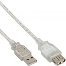 InLine USB 2.0 Verlngerung, Stecker / Buchse, Typ A, transparent, 0,5m