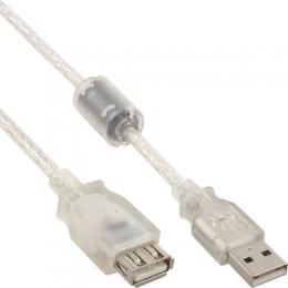 InLine USB 2.0 Verlngerung, Stecker / Buchse, Typ A, transparent, mit Ferritkern, 0,5m
