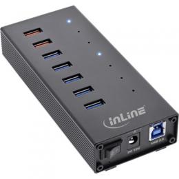 InLine USB 3.2 Gen.1 Hub, 7 Port, Aluminiumgehuse, schwarz, mit 2,5A Netzteil