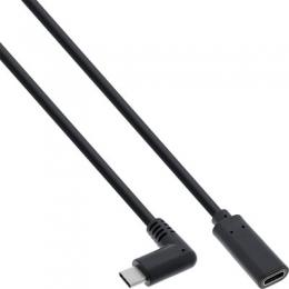 InLine USB 3.2 Kabel, USB Typ-C Verlngerung, Stecker gewinkelt auf Buchse, schwarz, 1,5m