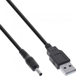 InLine USB DC Stromadapterkabel, USB A Stecker zu DC 3,5x1,35mm Hohlstecker, schwarz, 1m