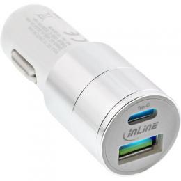 InLine USB KFZ Ladegert Stromadapter Quick Charge 3.0, 12/24VDC zu 5V DC/3A, USB-A + USB Typ-C, wei