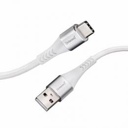 Intenso USB-Kabel A315C Nylon 1,5m weiß, USB-A und USB-C Anschluss, unterstützt Schnelladen (PD) bis 60W
