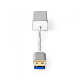 Nedis USB-Adapter | USB 3.2 Gen 1 | USB-A Stecker | RJ45 Buchse 1 Gbps | 0.20 m | rund | Vergoldet | Geflochten / Nylon | Silber | Verpackung mit Sich