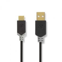 Nedis USB-Kabel | USB 2.0 | USB-A Stecker | USB-C™ Stecker | 480 Mbps | Vergoldet | 1.00 m | rund | PVC | Anthrazit | Verpackung mit Sichtfenster