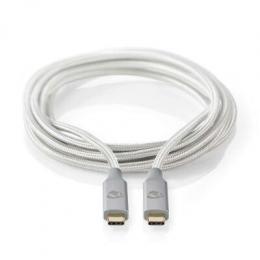 Nedis USB-Kabel | USB 3.2 Gen 2x2 | USB-C™ Stecker | 4K@60Hz | 20 Gbps | Vergoldet | 2.00 m | rund | Geflochten / Nylon | Silber | Verpackung mit Sich
