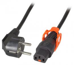 Netzkabel Schutzkontakt 90 auf IEC Lock+ C13 180, schwarz, 2 m