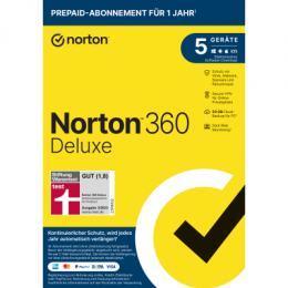 Norton 360 Deluxe + VPN [Virenschutz-Abo, 1. Jahr kostenlos] für 5 Geräte