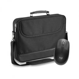 PEDEA Laptoptasche 15,6 Zoll BLACKLINE + Logitech M190 Maus Notebook Umhängetasche mit Schultergurt, schwarz