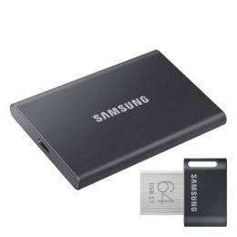 Samsung Portable SSD T7 2TB inkl. Samsung FIT Plus 64GB Bundle mit Externer Solid-State-Drive und USB-Stick