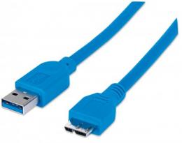 SuperSpeed USB Micro-B Anschlusskabel MANHATTAN USB 3.2 Gen 1, Typ A Stecker - Micro-B-Stecker, 5 Gbit/s, 1 m, blau