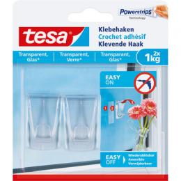 tesa Klebehaken, 2 Stck, fr transparente Oberflchen und Glas, bis zu 1kg pro Haken, transparent