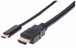 USB-C auf HDMI-Adapterkabel MANHATTAN Konvertiert das Alternate-Mode-Signal in ein HDMI 4K-Ausgangssignal, 2 m, schwarz