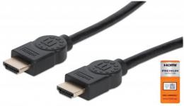 Zertifiziertes Premium High Speed HDMI-Kabel mit Ethernet-Kanal MANHATTAN 4K@60Hz, HEC, ARC, 3D, 18 Gbit/s Bandbreite, HDMI-Stecker auf HDMI-Stecker, geschirmt, schwarz, 9 m
