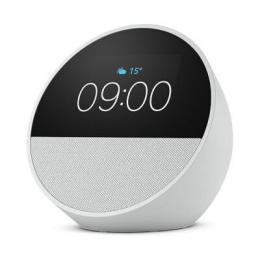 Amazon Echo Spot (2024), weiß Smart Clock, Erinnerungen, Wetter, Timer und mehr. Lass dir Songtitel anzeigen und steuere einfach per Sprachbefehl