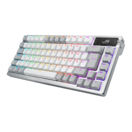 ASUS ROG Azoth White RGB Gaming Tastatur mit 75% Layout - kabellose RGB Gaming Tastatur im Layout 75% mit Bluetooth und einem OLED Display zum ablesen