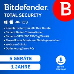 Bitdefender Total Security [5 Geräte - 1 Jahr]