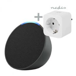 Bundle Amazon Echo Pop anthrazit + Nedis Smart Plug Kompakter und smarter Bluetooth-Lautsprecher + Smartlife Smart Stecker, WLAN, Leistungsmesser, 368