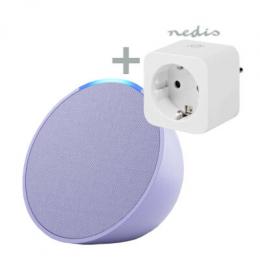 Bundle Amazon Echo Pop Lavendel + Nedis Smart Plug Kompakter und smarter Bluetooth-Lautsprecher + Smartlife Smart Stecker, WLAN, Leistungsmesser, 3680