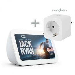Bundle Amazon Echo Show 5 (3. Gen. 2023) weiß + Nedis Smart Plug Kompakter smarter Touchscreen mit Alexa + Smartlife Smart Stecker, WLAN, Leistungsmes