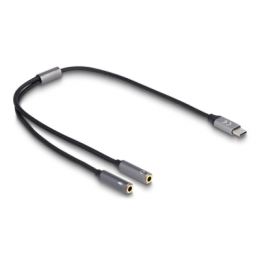 Delock Headset Adapter USB Type-C™ Stecker DAC 24 Bit - / 96 kHz Hi-Res zu 2 x 3,5 mm 3 Pin Klinkenbuchse