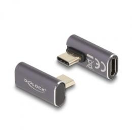 Delock USB Adapter 40 Gbps USB Type-C™ PD 3.0 100 W - Stecker zu Buchse gedreht gewinkelt links / rechts 8K 60 Hz Metall