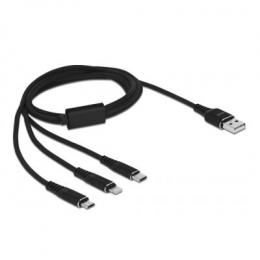Delock USB Ladekabel 3 in 1 Typ-A zu Lightning™ / Micro USB / USB Type-C™ 1 m schwarz