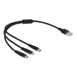 Delock USB Ladekabel 3 in 1 Typ-A zu Lightning™ / Micro USB / USB Type-C™ 30 cm schwarz
