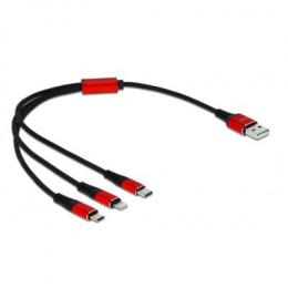 Delock USB Ladekabel 3 in 1 Typ-A zu Lightning™ / Micro USB / USB Type-C™ 30 cm schwarz / rot