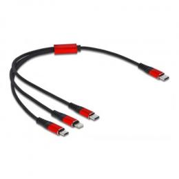 Delock USB Ladekabel 3 in 1 USB Type-C™ zu Lightning™ / Micro USB / USB Type-C™ 30 cm schwarz / rot