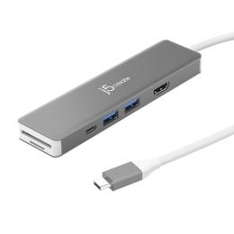 j5create JCD390-N, Kabelgebunden, USB 3.2 Gen 2 (3.1 Gen 2) Type-C, 100 W, Silber, Weiß, MicroSD (TransFlash), SD, 10 Gbit/s