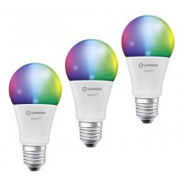 LEDVANCE 3er-Set SMART+ WiFi 9,5-W-LED-Lampe A75, E27, 1055 lm, RGBW, 2700-6500 K, dimmbar, App