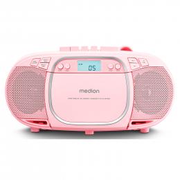 MEDION LIFE® E66476 CD-/MP3-/Kassettenspieler rosa, LCD-Display mit Hintergrundbeleuchtung, PLL-UKW Stereo, Musikwiedergabe vom USB-Stick, 2 x 2 W RMS