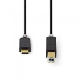 Nedis USB 2.0 | USB-C™ Stecker | USB-B Stecker | 15 W | 480 Mbps | Vergoldet | 2.00 m | Rund | PVC | Anthrazit | Box