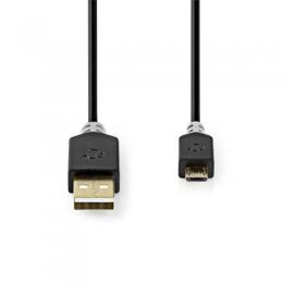 Nedis USB-Kabel | USB 2.0 | USB-A Stecker | USB Micro-B Stecker | 480 Mbps | Vergoldet | 2.00 m | rund | PVC | Anthrazit | Verpackung mit Sichtfenster