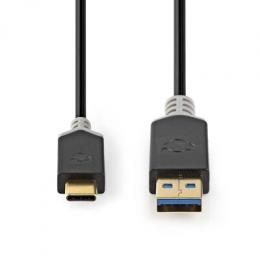 Nedis USB-Kabel | USB 3.2 Gen 1 | USB-A Stecker | USB-C™ Stecker | 5 Gbps | Vergoldet | 1.00 m | rund | PVC | Anthrazit | Verpackung mit Sichtfenster