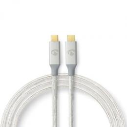 Nedis USB-Kabel | USB 3.2 Gen 2x2 | USB-C™ Stecker | 20 Gbps | Vergoldet | 1.00 m | rund | Geflochten / Nylon | Silber | Verpackung mit Sichtfenster