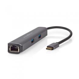 Nedis USB Multi-Port-Adapter USB 3.2 Gen1 6-in-1 - USB-C™ Stecker, HDMI™ Ausgang, RJ45 Buchse, 2x USB-A Buchse, 2x USB-C™, 5 Gbps, grau