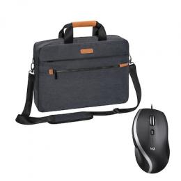 PEDEA 15,6 Zoll Notebooktasche + Logitech M500s kabelgebunden für Notebooks bis 39,6cm, grau