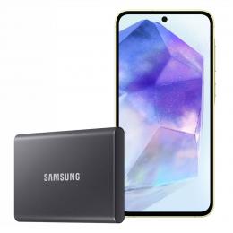 Samsung Galaxy A55 5G 128GB Lemon EU inkl. inkl. T7 SSD 1TB Bundle mit Smartphone und Externer Solid-State-Drive