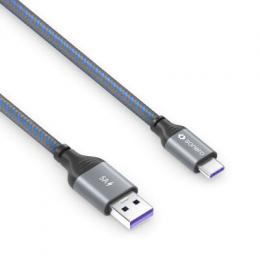 Sonero USB-C auf USB-A Ladekabel - USB 2.0 Super-Fast Charge 5V/5A - grau/blau - 0,50m