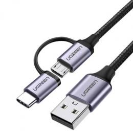 UGREEN Kabel USB-A zu Micro USB + USB-C 1m schwarz